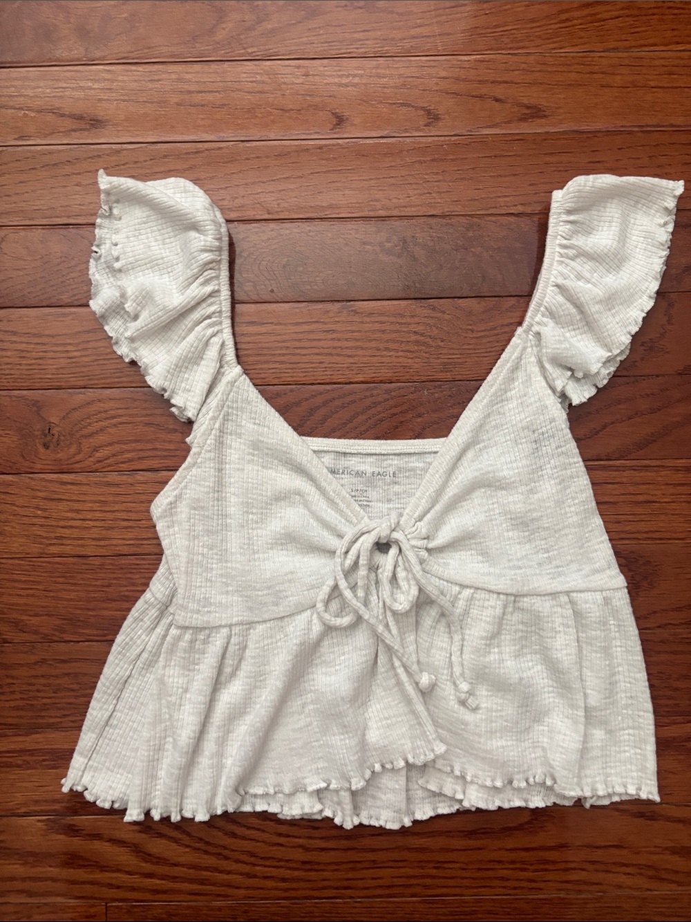 American Eagle Outfitters White Ruffle Tie-Front Peplum Camisole Top